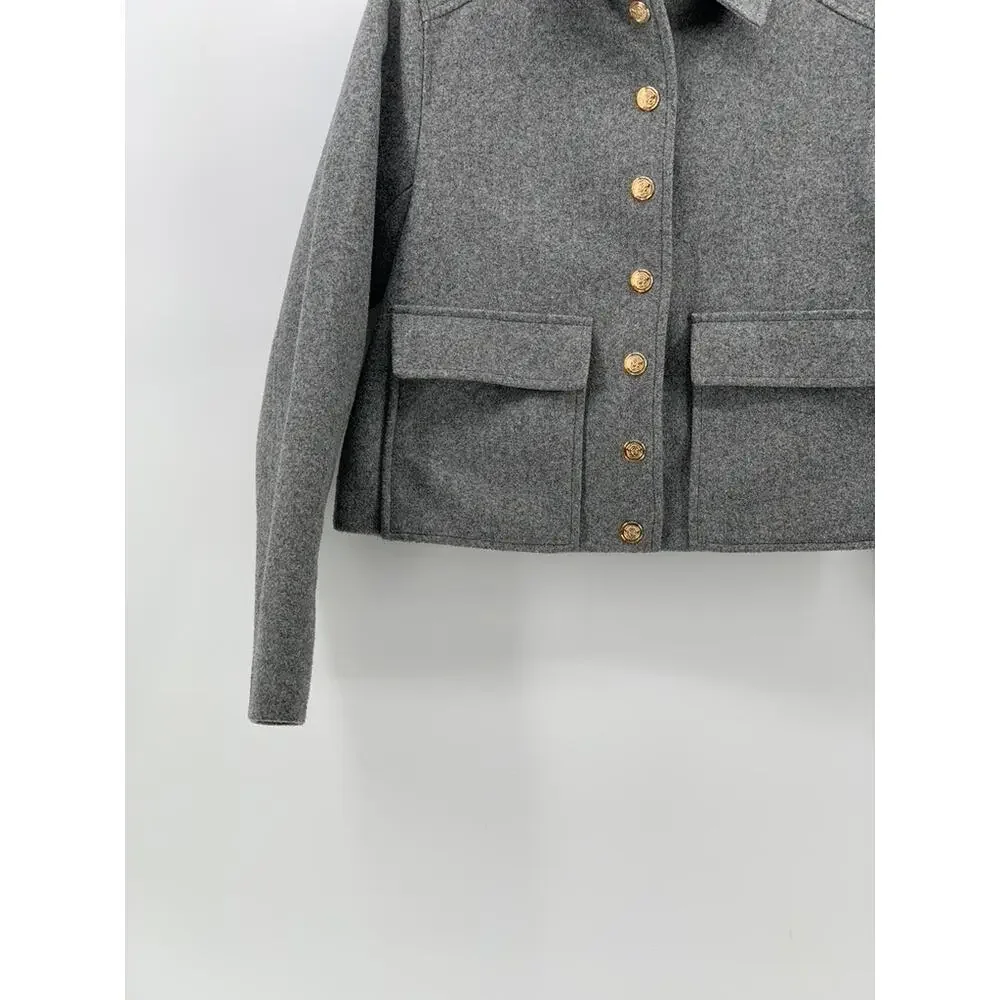 ZARA Women's Charcoal Gray Button-Up Long Sleeve Soft Knit Blazer SZ S
